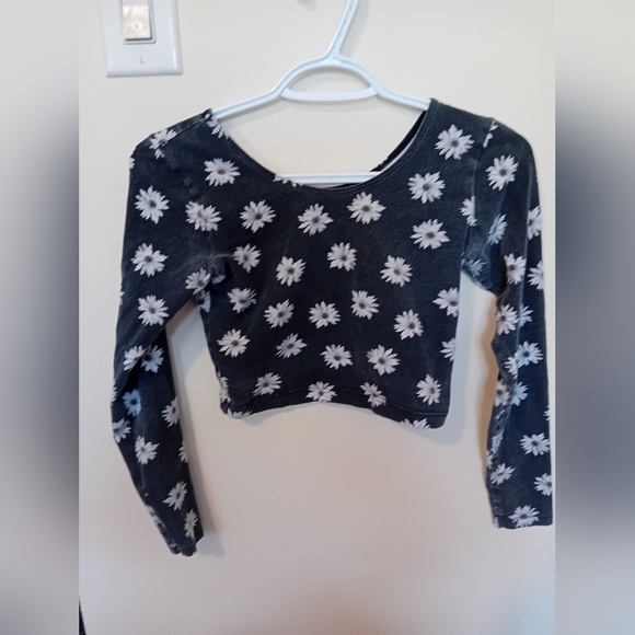 WELL WORN American Apparel Floral Daisy Print Cotton Long Sleeves CropTop Size M - Picture 3 of 5
